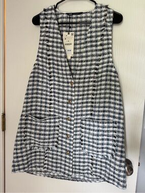 Zara Black & White Tweed Button-Front Mini Dress